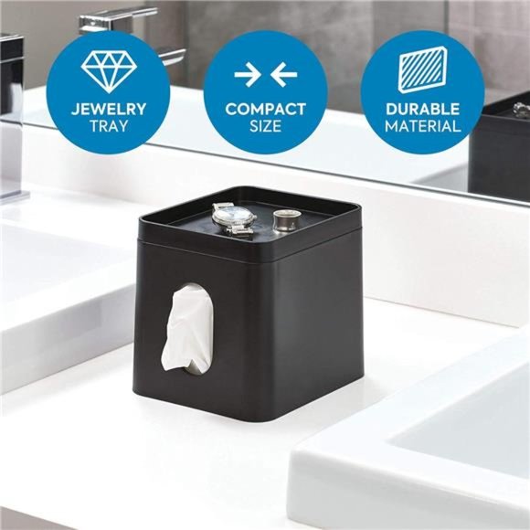 Facial Tissue Box Cover with Storage Tray, The Cade Collection – 6.1"x5.15"x5.4" - Picture 3 of 4